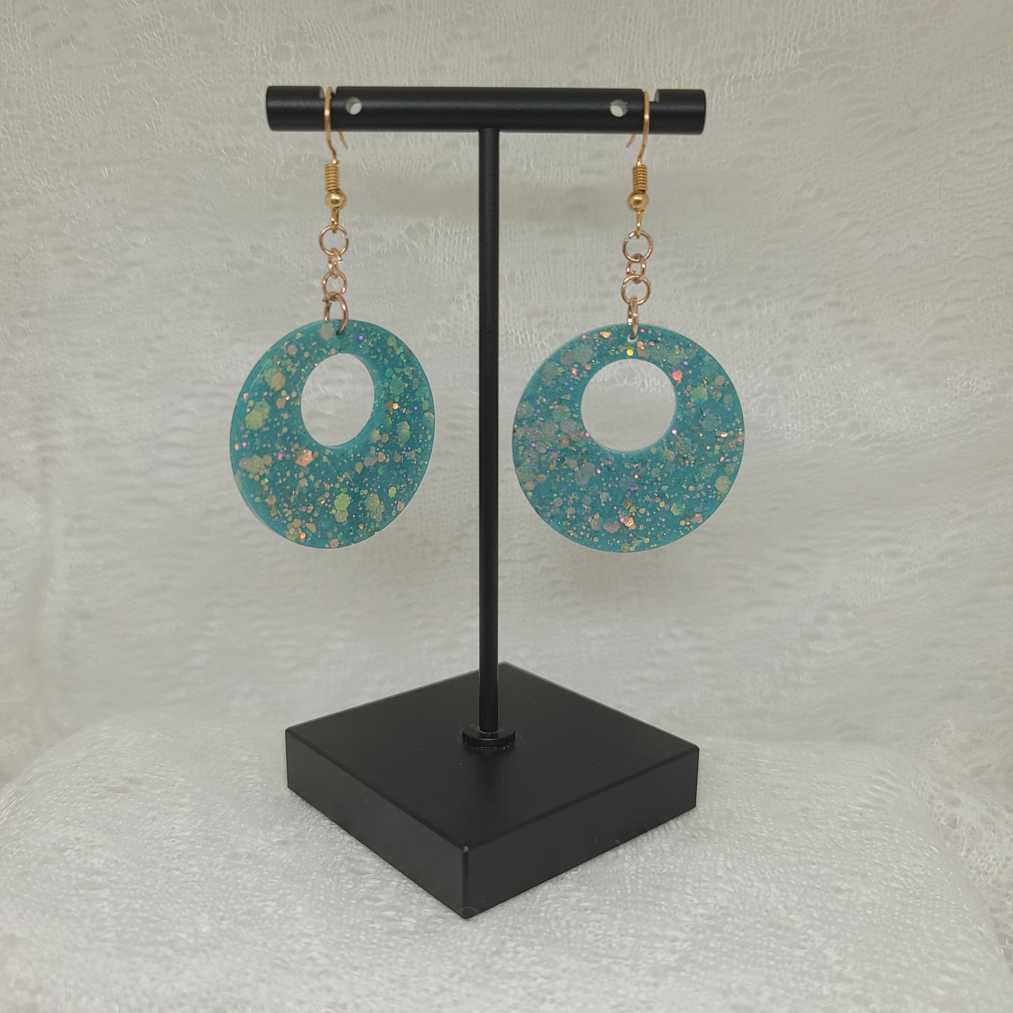 Teal Green, Chunky Iridescent Glitter Round Dangle Earring