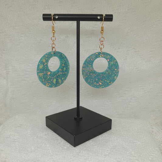 Teal Green, Chunky Iridescent Glitter Round Dangle Earring