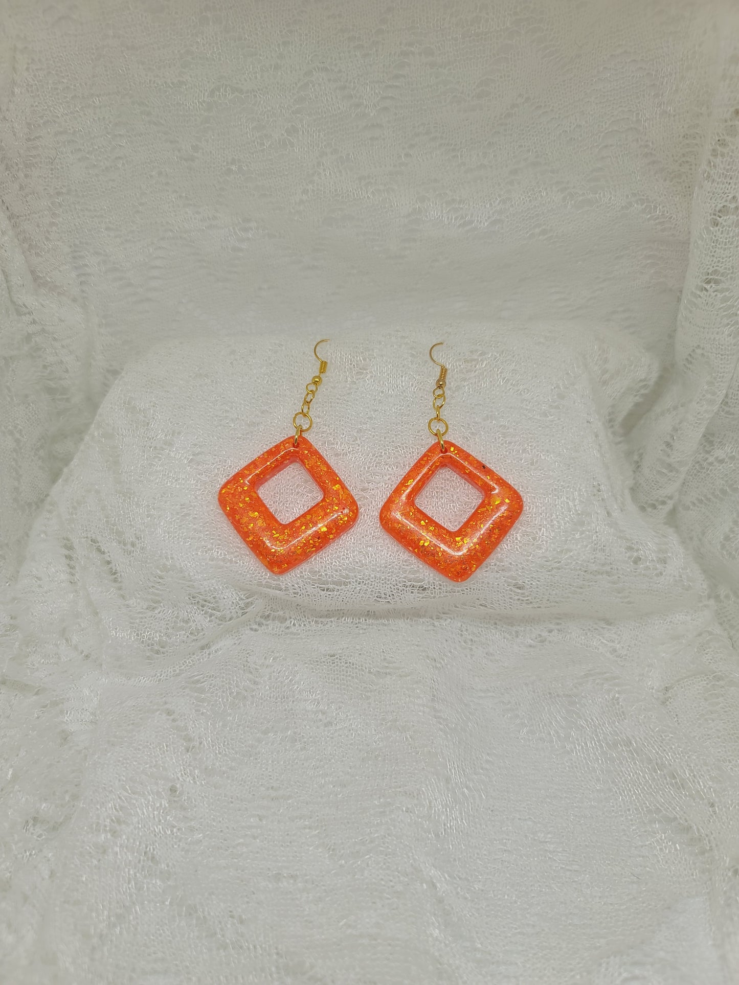 Orange & Gold Iridescent Glitter Dangle Earrings