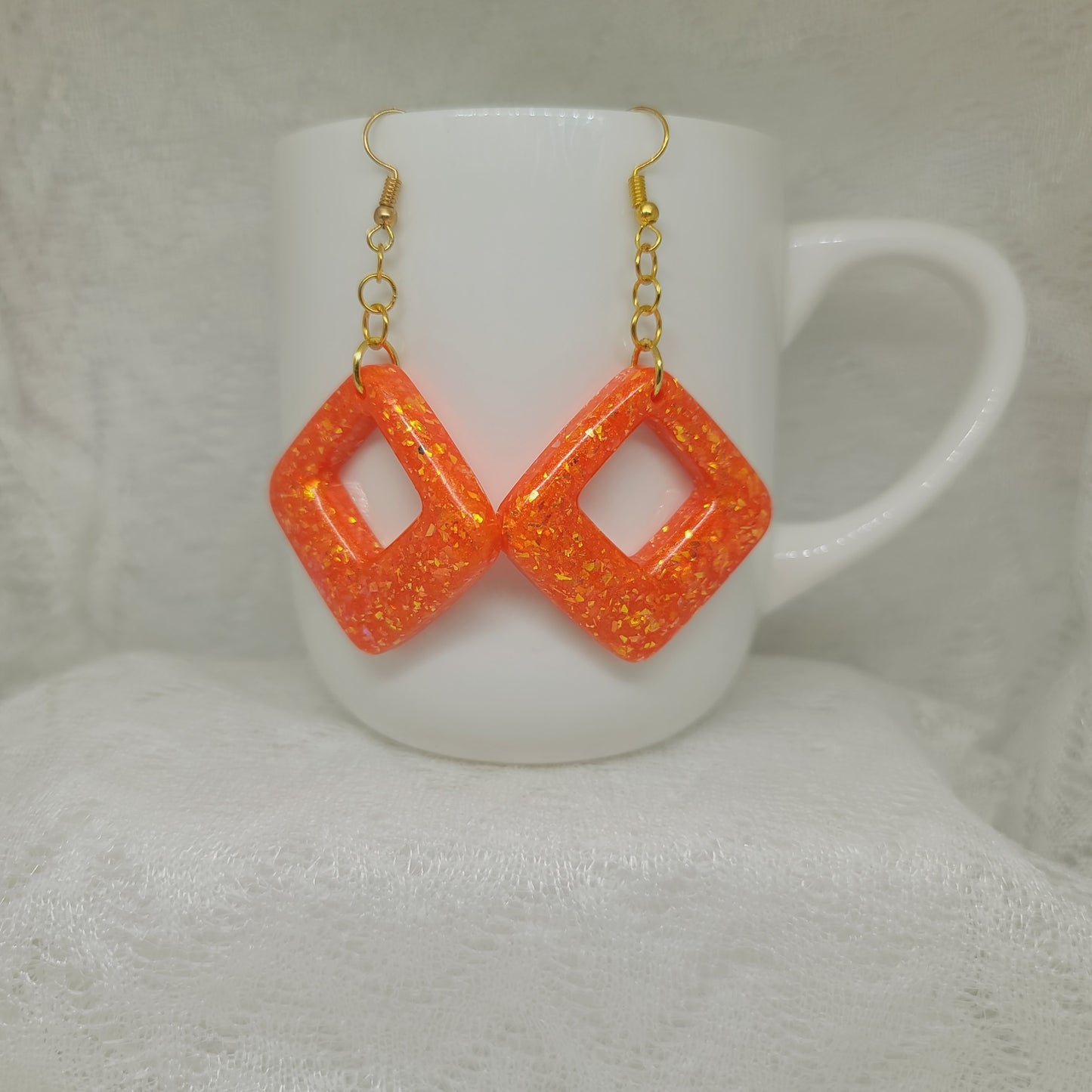 Orange & Gold Iridescent Glitter Dangle Earrings