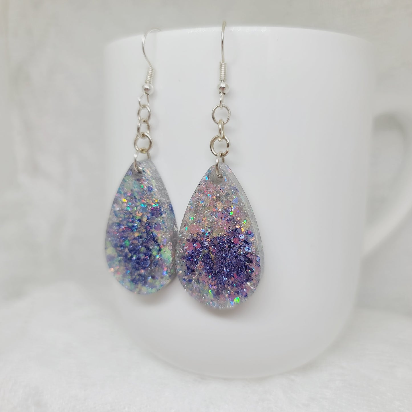 Iridescent & Blue/Purple Glitter Teardrop Dangle Earrings