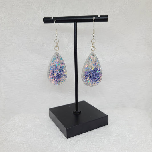 Iridescent & Blue/Purple Glitter Teardrop Dangle Earrings