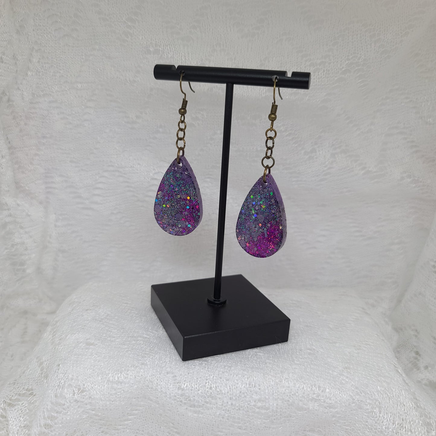 Purple Glitter Teardrop Dangle Earrings