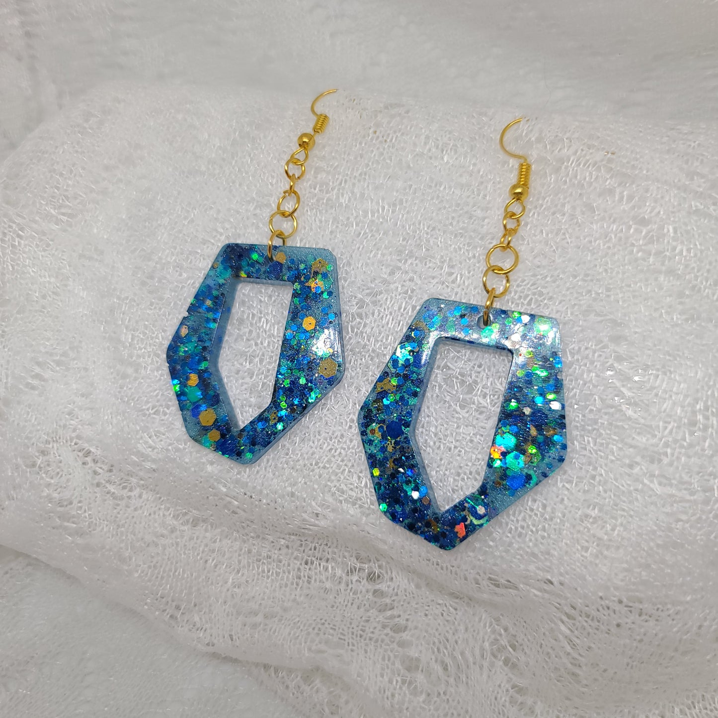 Dark Blue & Gold Chunky Glitter Dangle Earrings