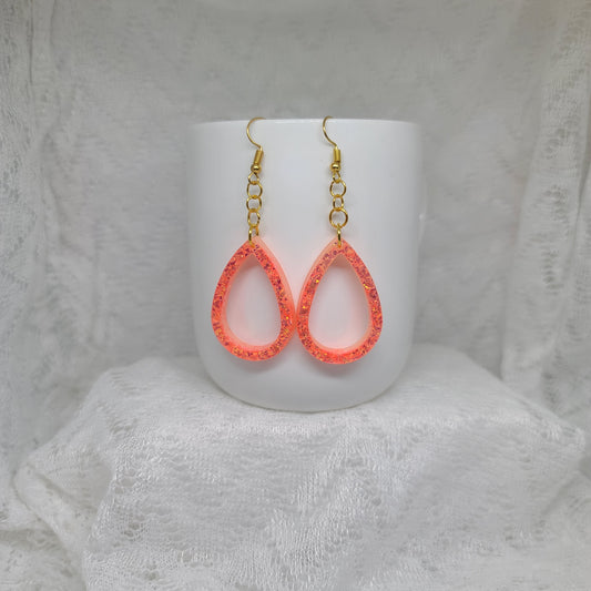 Neon Orange Glitter Hoop Teardrop Dangles