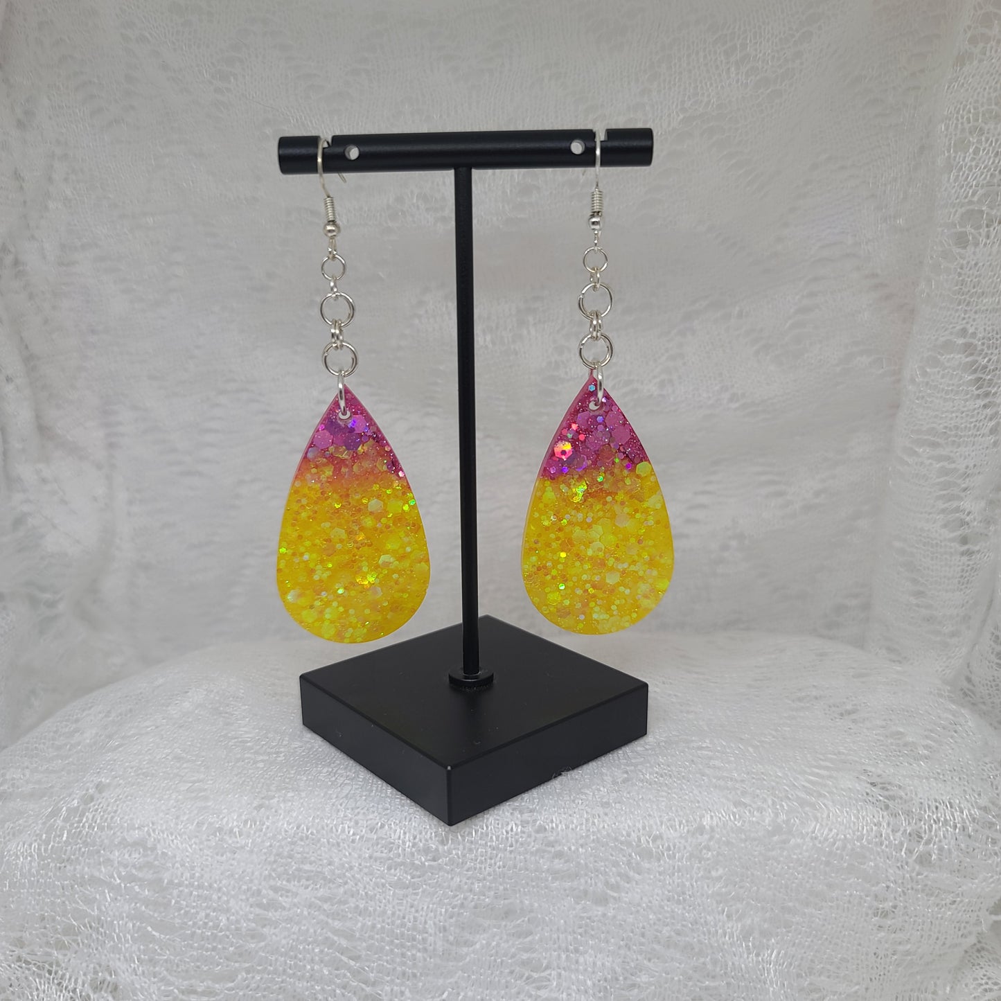 Yellow & Pink Teardrop Dangle Earrings