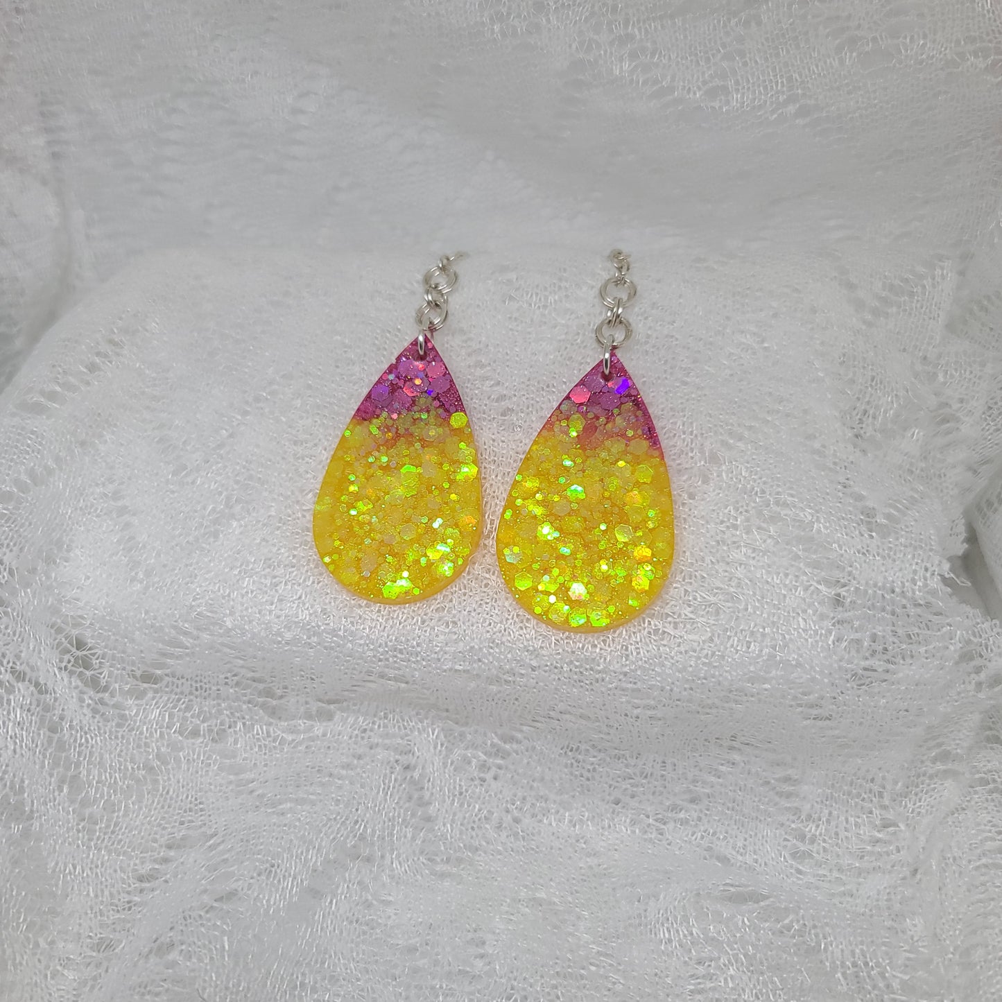 Yellow & Pink Teardrop Dangle Earrings