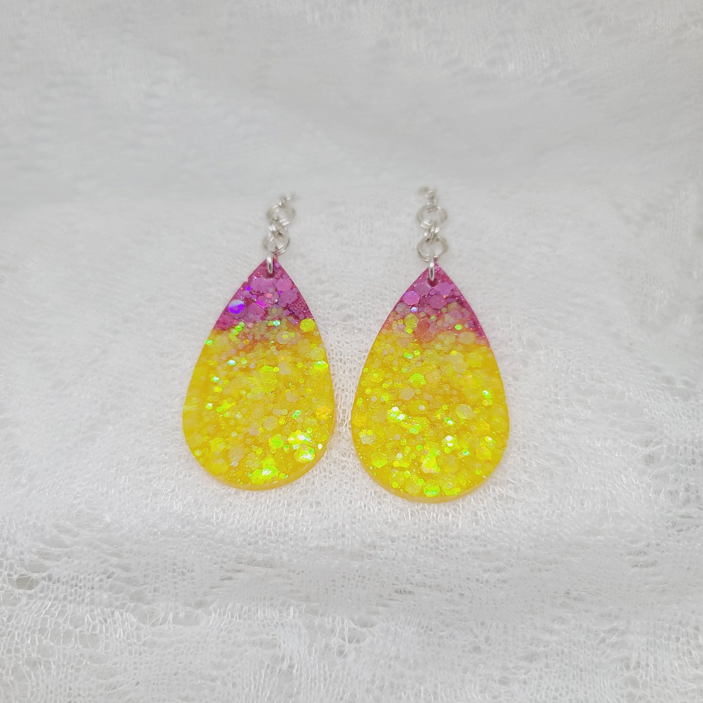 Yellow & Pink Teardrop Dangle Earrings