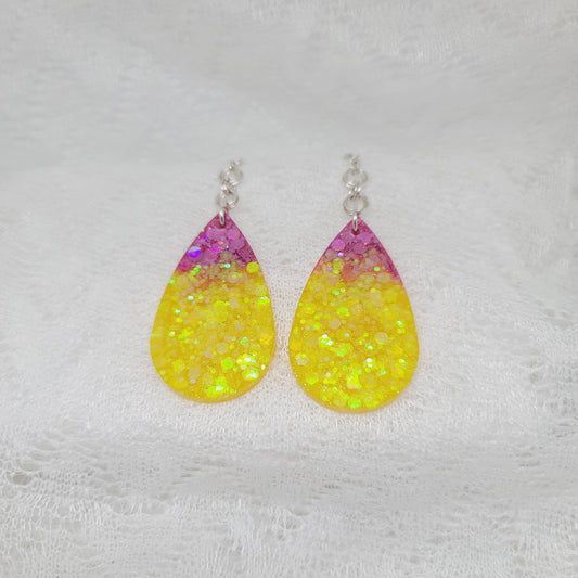 Yellow & Pink Teardrop Dangle Earrings