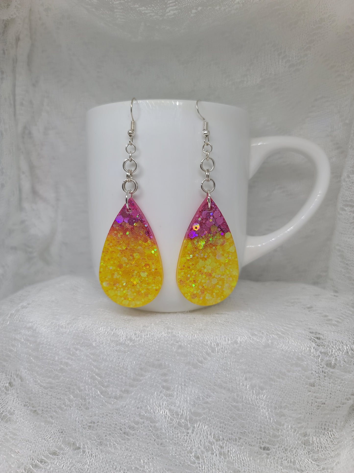Yellow & Pink Teardrop Dangle Earrings