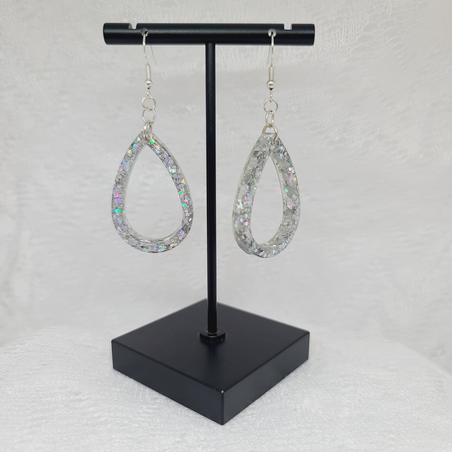 Silver Chunky Glitter Teardrop Dangle Earrings