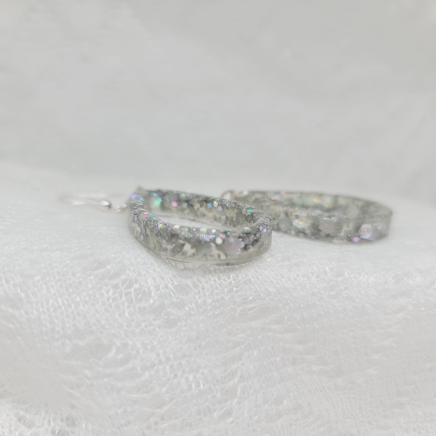 Silver Chunky Glitter Teardrop Dangle Earrings