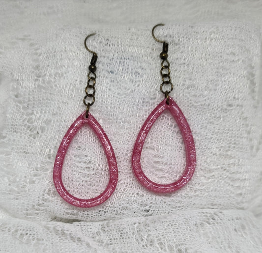 Pink Glitter Small Hoop Teardrop Earrings