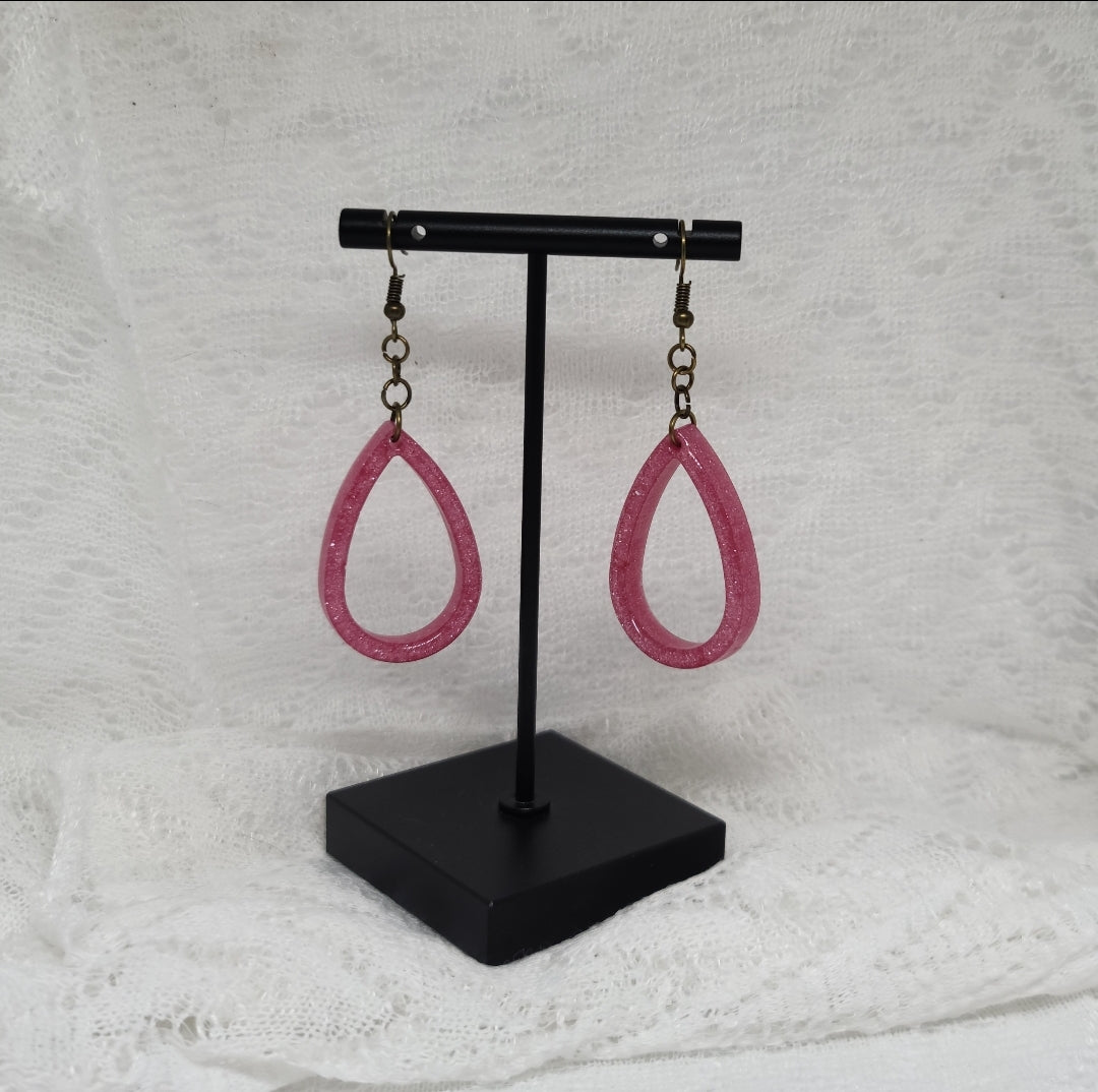 Pink Glitter Small Hoop Teardrop Earrings
